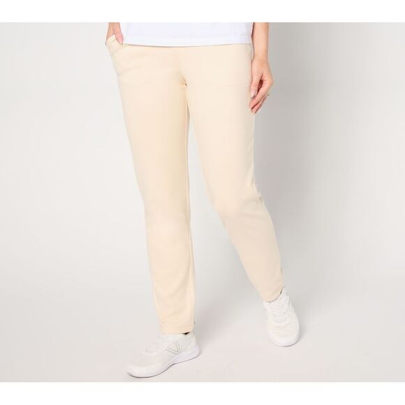 Denim & Co. Women's Petite Pants 1XP Active Slim Straight Fleece White A673755 - Picture 1 of 4
